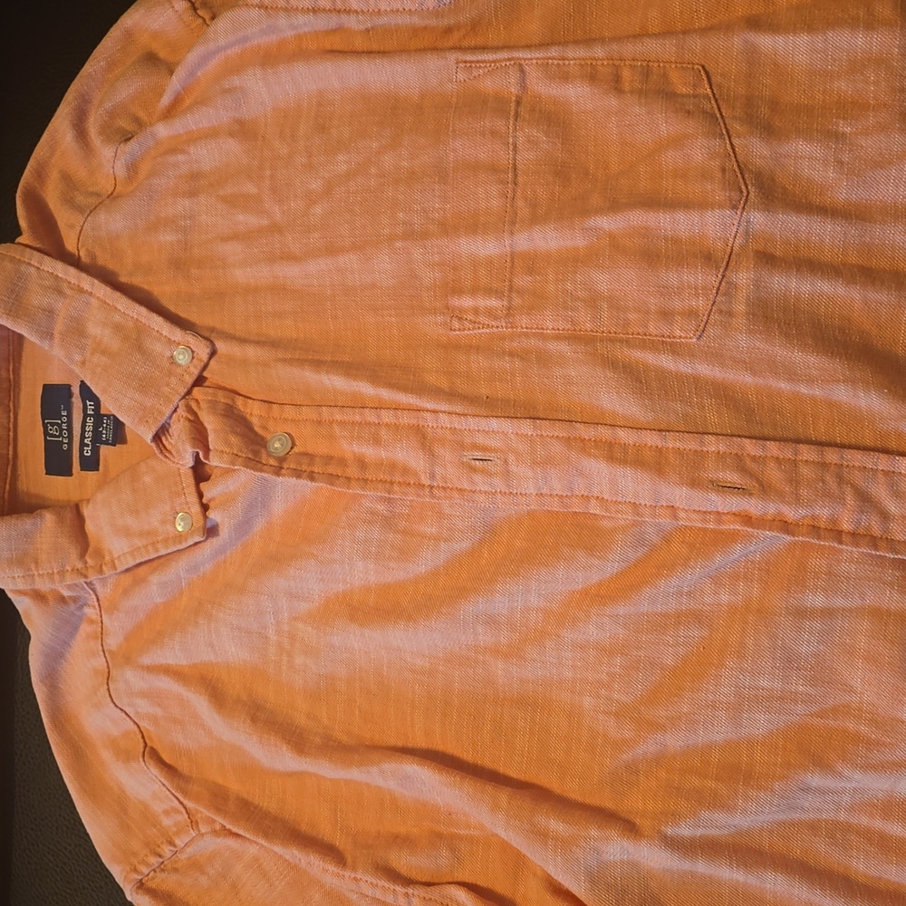 George- large salmon colored button up shirt